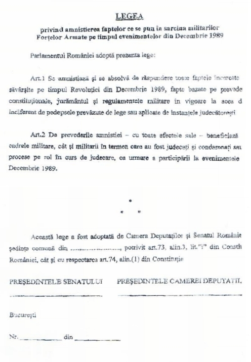 Propunere de Lege privind amnistierea faptelor
